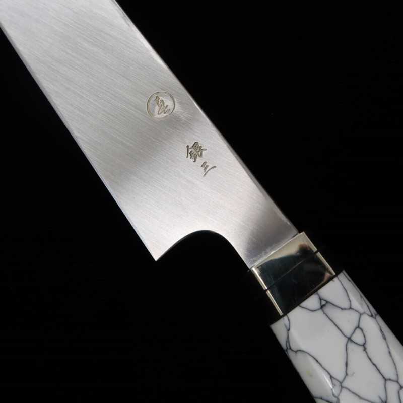 TADOKORO HAMONO by Makoto - Faca Saki-maru Takobiki, polimento espelhado, aço Gin-san nº3, cabo Corian (300mm)