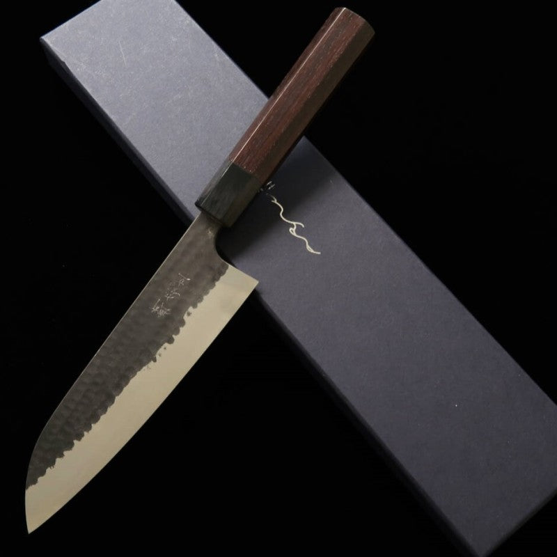 ANRYU Santoku Aogami Super hammered black finish Rosewood handle (180mm)