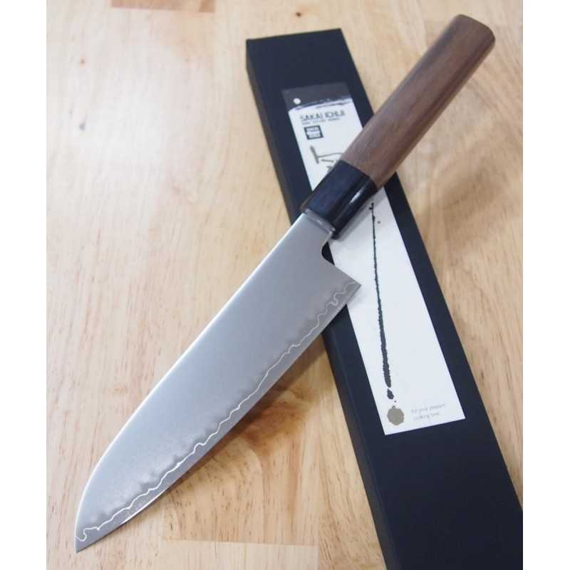 Santoku KAGEKIYO Chromax semi-inoxidable, mango octogonal de nogal (180mm)