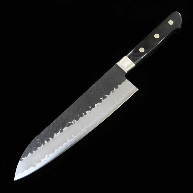 MIURA Aogami Super, martelé noir, Santoku, manche en contreplaqué noir (180mm)