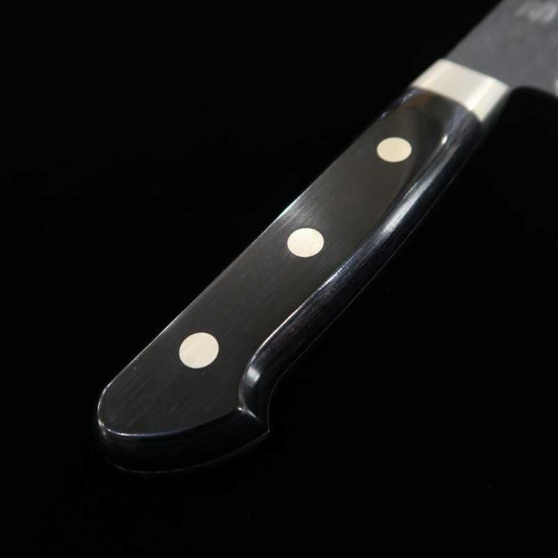 MIURA Aogami Super, martelé noir, Santoku, manche en contreplaqué noir (180mm)