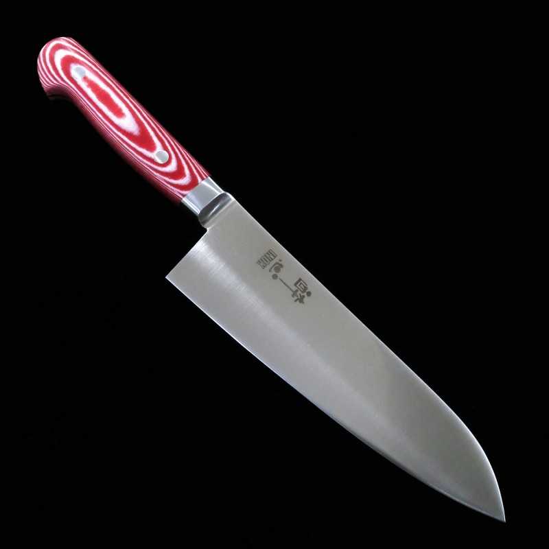 Santoku SUISIN INOX PREMIUM com cabo de micarta vermelho/branco (180 mm)