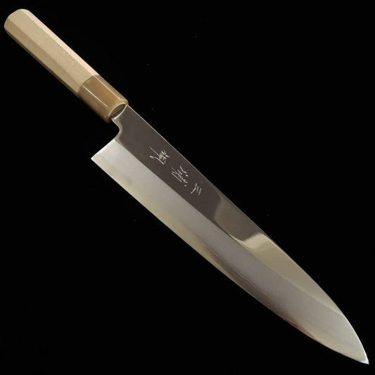 Miura MIURA Obidama Gyuto à simple tranchant Gin-san No.3 Finition miroir Manche octogonal en magnolia (240 mm)