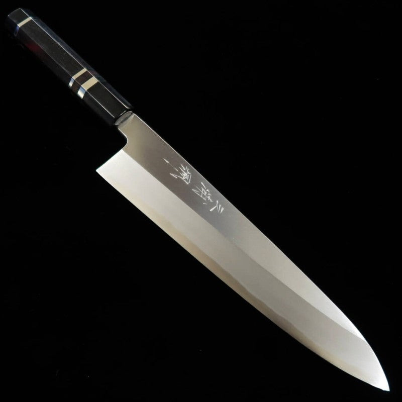MiuraObidama Gyuto à un seul tranchant, acier bleu n°2, manche ébène avec bague argentée (240 mm)