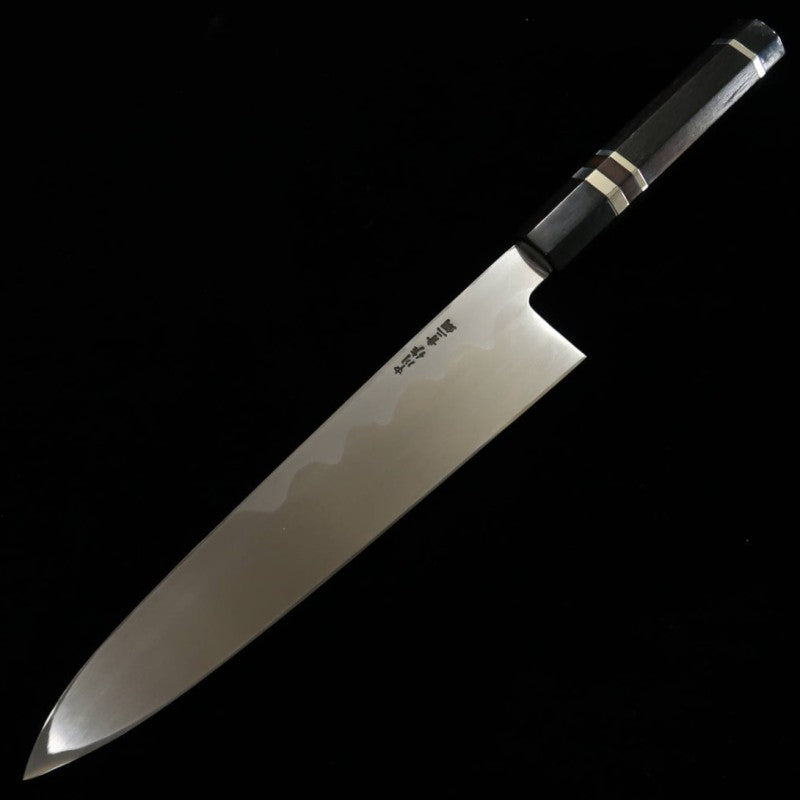 MiuraObidama Gyuto à un seul tranchant, acier bleu n°2, manche ébène avec bague argentée (240 mm)