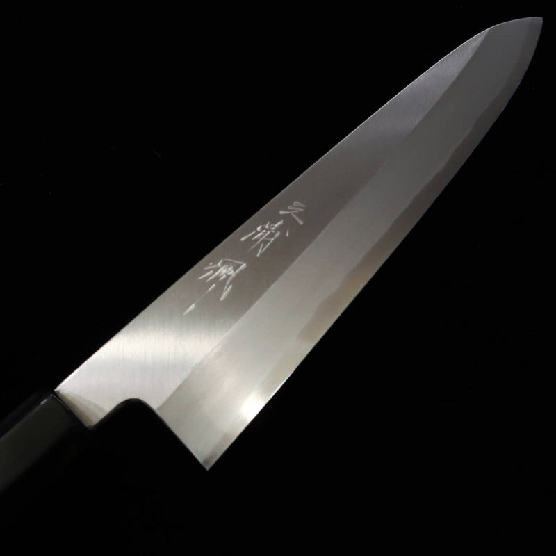 MiuraObidama Gyuto à un seul tranchant, acier bleu n°2, manche ébène avec bague argentée (240 mm)