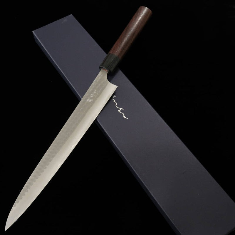 ANRYU cuchillo sujihiki acero Aogami #2 martillado mango de palisandro (270mm)