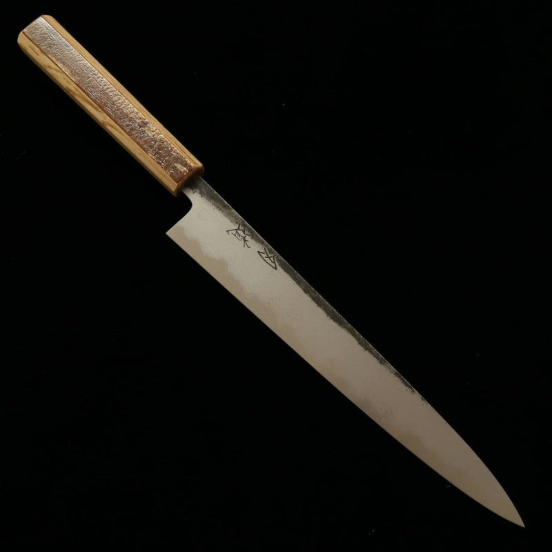 Hado HADO Sujihiki Aogami nº1, acabado kuro-uchi, Damasco, mango de corteza de cerezo escarchado (240 mm)