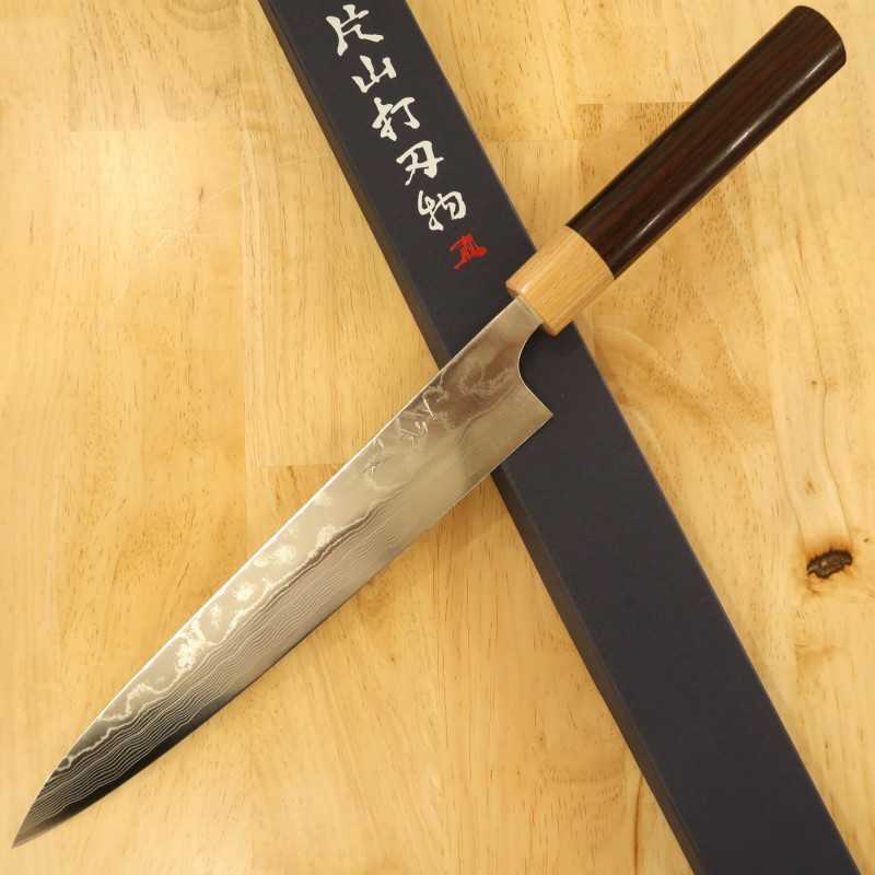 Yuta Katayama YUTA KATAYAMA VG10 Damas Finition polie Sujihiki Manche en palissandre forme châtaigne (240/270 mm)