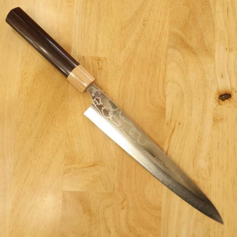 Yuta Katayama YUTA KATAYAMA VG10 Damas Finition polie Sujihiki Manche en palissandre forme châtaigne (240/270 mm)