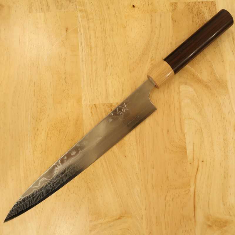 Yuta Katayama YUTA KATAYAMA VG10 Damas Finition polie Sujihiki Manche en palissandre forme châtaigne (240/270 mm)