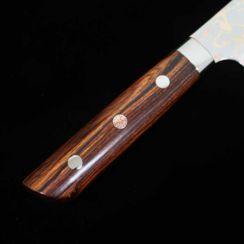 SAJI TAKESHI Sujihiki acier bleu #2, damas coloré, bois de fer (270mm)