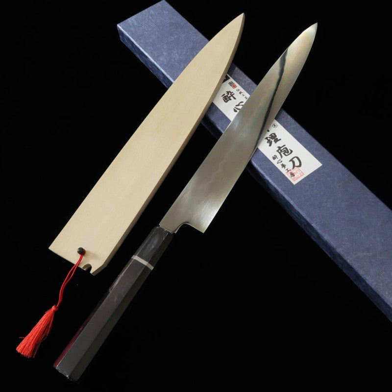 Sujihiki SUISIN Mizumotoyaki Ikeda Miwa White no.1 steel Ebony handle with magnolia sheath (270mm)