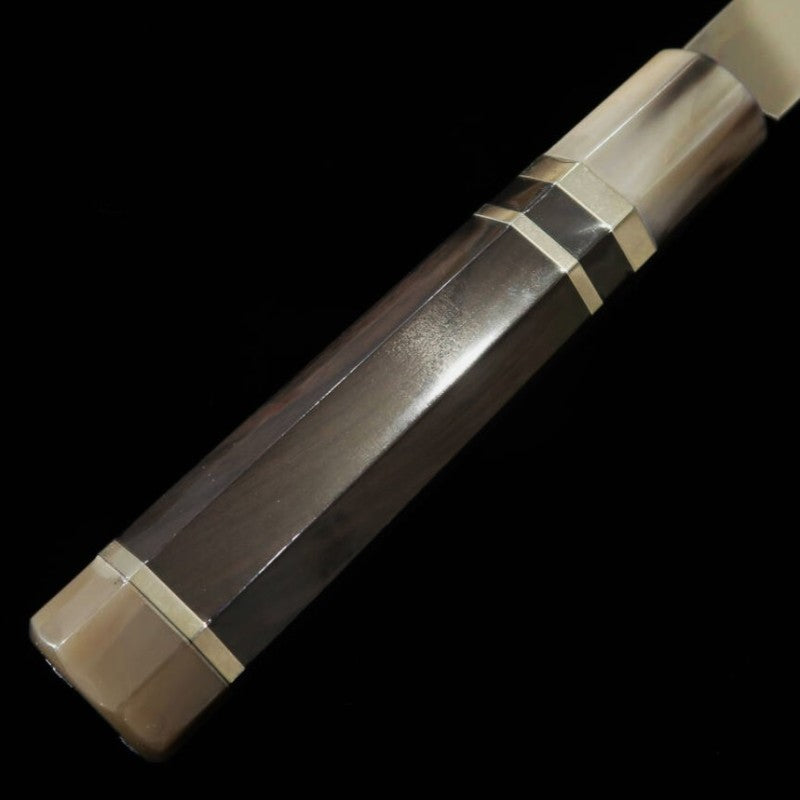 Gyuto SUISIN Fuji mizu Honyaki Ikeda Miwa Shirogami 1 acabamento espelhado Bainha de laca polida Bolsa Nishiki Caixa Paulownia (270mm)