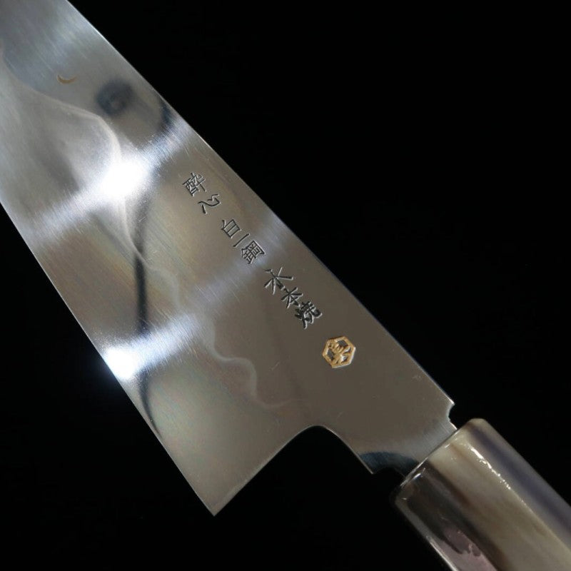Gyuto SUISIN Fuji mizu Honyaki Ikeda Miwa Shirogami 1 acabamento espelhado Bainha de laca polida Bolsa Nishiki Caixa Paulownia (270mm)