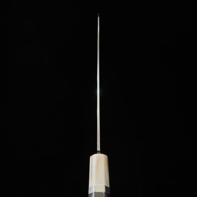 Gyuto SUISIN Fuji mizu Honyaki Ikeda Miwa Shirogami 1 acabamento espelhado Bainha de laca polida Bolsa Nishiki Caixa Paulownia (270mm)