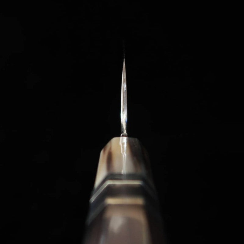 Gyuto SUISIN Fuji mizu Honyaki Ikeda Miwa Shirogami 1 acabamento espelhado Bainha de laca polida Bolsa Nishiki Caixa Paulownia (270mm)