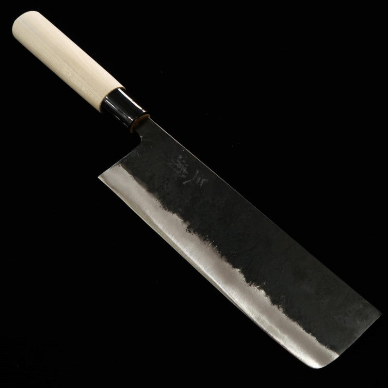 Nakiri MIURA (cuchillo para mochi, ancho), shirogami nº2, acabado negro, mango de magnolia con protector de madera (185 mm)