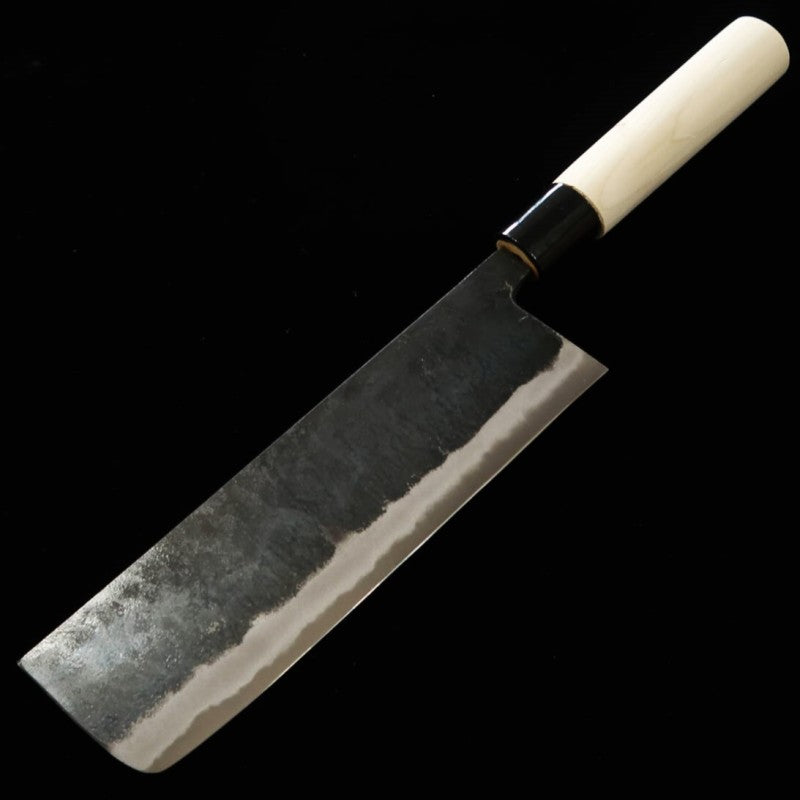 Nakiri MIURA (cuchillo para mochi, ancho), shirogami nº2, acabado negro, mango de magnolia con protector de madera (185 mm)