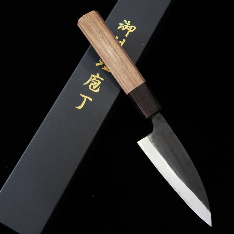 Petty MIURA Aogami Nº 2 Acabamento kurouchi Cabo em Nogueira (105mm)