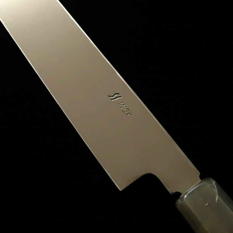 SUISIN INOX Hon-yaki Finition miroir complète Manche octogonal ébène/argent Yanagiba (270 mm)