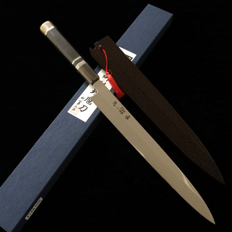 SUISIN INOX Hon-yaki Finition miroir complète Manche octogonal ébène/argent Yanagiba (270 mm)