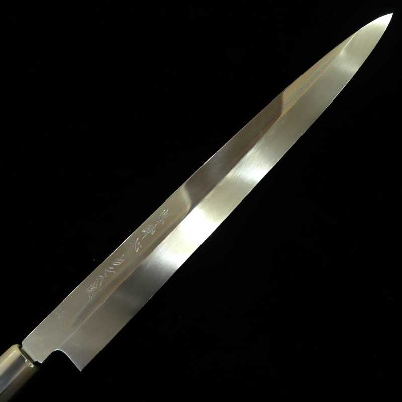Yanagiba Mizu Honyaki SUISIN Shirogami No. 2, acabamento espelhado forjado por Ikeda (330mm)