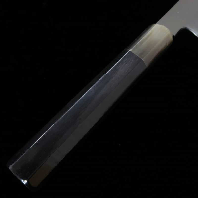 Yanagiba Mizu Honyaki SUISIN Shirogami No. 2 acabamento espelhado cabo octogonal em ébano Ikeda (300mm)