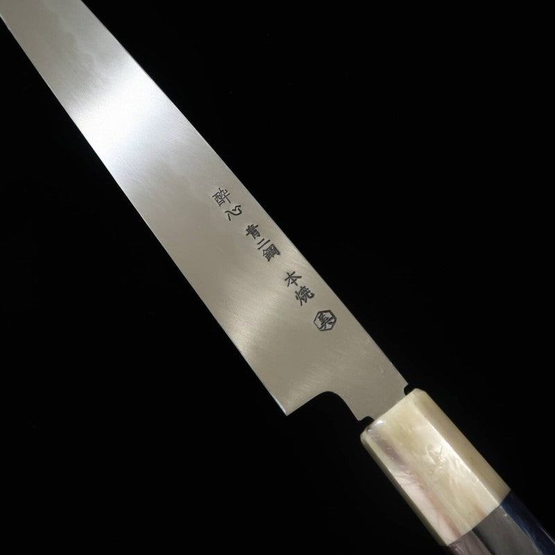 Yanagiba SUISIN Honyaki Aogami No. 2 Cabo em ébano com bainha de magnólia por Miwa Ikeda (270mm)
