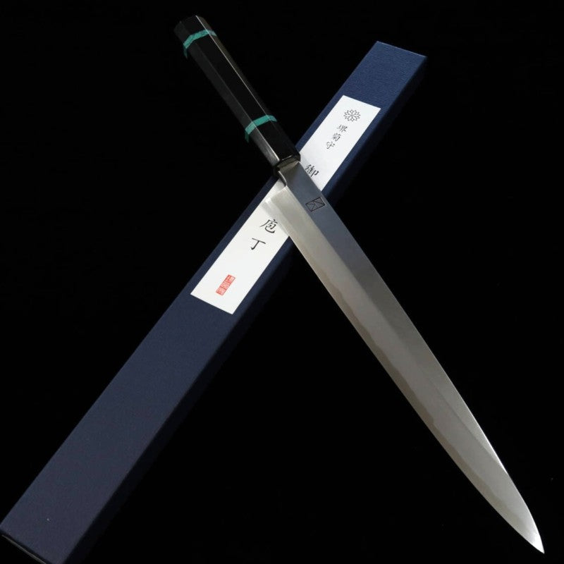 Faca Yanagiba Sakai Kikumori Aogami No. 1 Forjada por Nakagawa Satoshi (270/300mm)