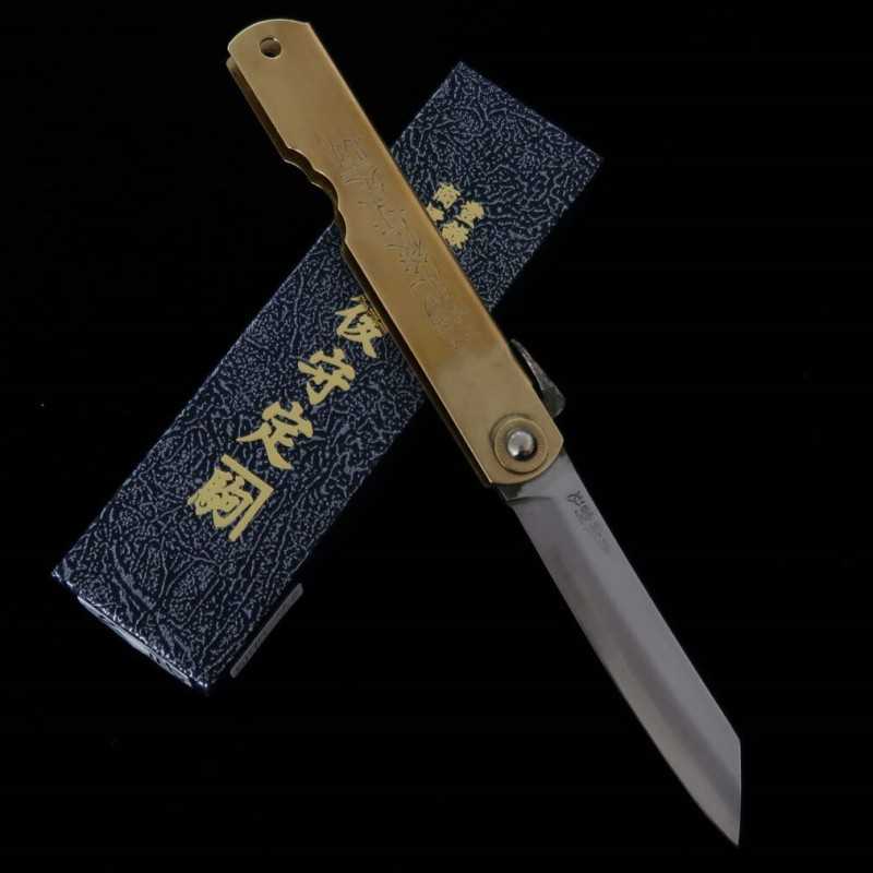 HIGONOKAMI aço Aogami Cabo em latão dividido em Genbu (72/90mm)