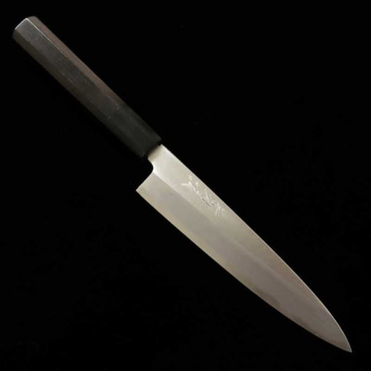 Petty MIURA Itadaki Shirogami No. 2, faca acabamento Shinogi Kasumi cabo octogonal em ébano Yoshikazu Tanaka (150mm)