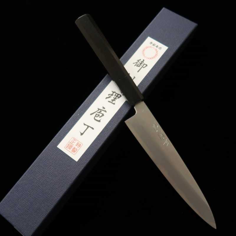 Petty MIURA Itadaki Top Sakai Yoshikazu White Steel Shinogi Finish Ebony Octagonal Handle (150mm)