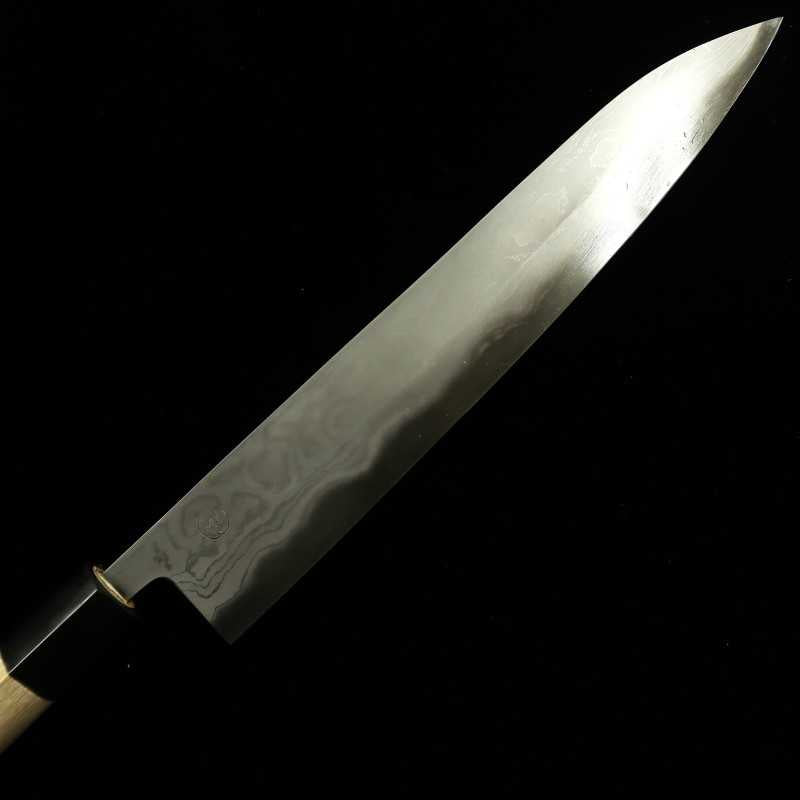 Miyazaki Kajiya – Acier White Paper n°2, fer doux multicouche, trempe à l’eau - Camélia - Sujihiki - Manche en magnolia en forme de châtaigne (270 mm)