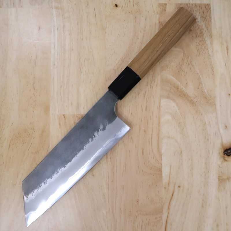 二唐刃物鍛造所 NIGARA 青紙スーパー黒打 切付菜切 チーク八角柄 (170mm)