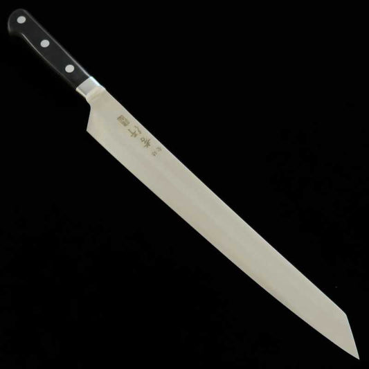 Sakai Takayuki Grand Chef Hien Série Acier spécial Kiritsuke Yanagiba Fourreau finition pierre noire (300 mm)