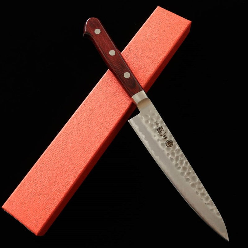 MIURA Petty Super Blue steel Hammered Red Plywood (135mm)