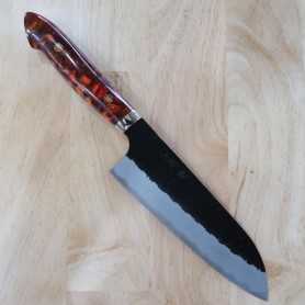 Japanese santoku knife - NIGARA - Kurouchi Tsuchime - Custom handle - SG2 - Size: 18cm