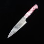 Japanese knife petty - TAKESHI SAJI - Damascus R2 diamond finish - red and white turquoise - Size:13.5/15cm