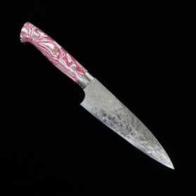 Japanese knife petty - TAKESHI SAJI - Damascus R2 diamond finish - red and white turquoise - Size:13.5/15cm