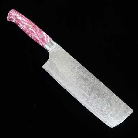 Japanese knife nakiri TAKESHI SAJI - Damascus R2 diamond finish - red and white turquoise - Size:18cm