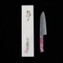 Japanese Santoku Knife - TAKESHI SAJI - Stainless Damascus R2 Steel diamond finish - red and white turquoise Handle - Size: 18cm