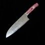 Japanese Santoku Knife - TAKESHI SAJI - Stainless Damascus R2 Steel diamond finish - red and white turquoise Handle - Size: 18cm