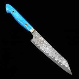 Japanese kiritsuke petty knife - NIGARA - Anmon SG2 damascus -Blue turquoise- Size: 15cm