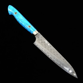Japanese petty knife - NIGARA - Anmon SG2 damascus -Blue turquoise- Size: 15cm