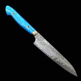 Japanese petty knife - NIGARA - Anmon SG2 damascus -Blue turquoise- Size: 15cm