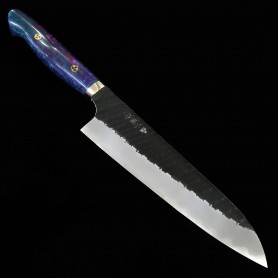 Japanese chef knife gyuto - NIGARA - Kurouchi Tsuchime - Custom handle - SG2 - Size: 21cm