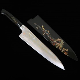 Japanese Chef Gyuto Knife - TAKESHI SAJI - Blue Steel No.2 Damascus - Colored - Fuji Urushi Makie series - Size:21/24cm