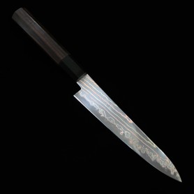 Japanese petty knife HATSUKOKORO Rainbow damascus carbon blue 2 Size:15cm