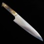 Japanese chef Knife - TAKESHI SAJI - Blue Steel No.2 Damascus - Colored - Brown deer horn Handle - Size: 21cm